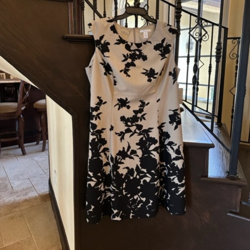 NWT London Times Floral Fit & Flare Dress, Taupe/Cream, Size 18W
